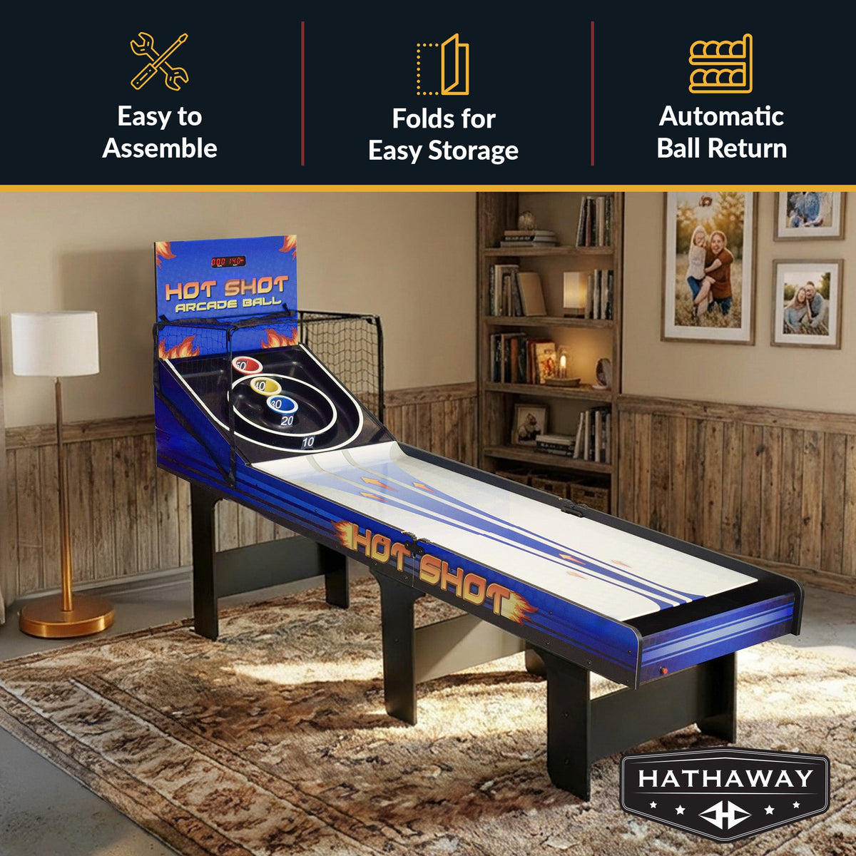 Hathaway Hot Shot 8-ft Roll Hop and Score Arcade Game Table with LED Scoring
