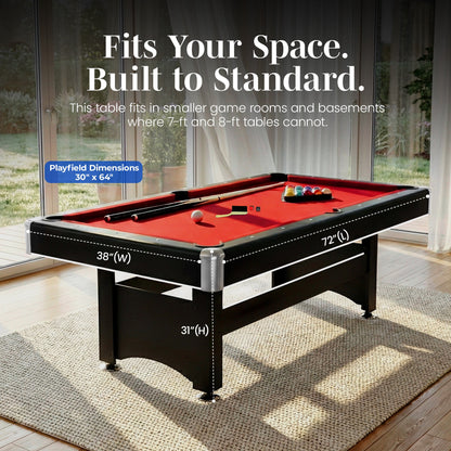 Hathaway Spartan 6-ft Pool Table with Table Tennis Top - Black with Red Felt