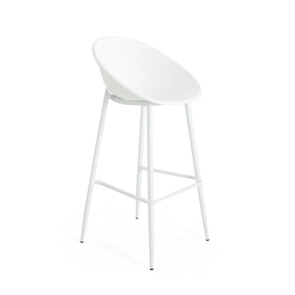 Modern Gable Outdoor Barstool Set of 2 with Perforated Design - White