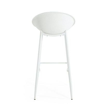 Modern Gable Outdoor Barstool Set of 2 with Perforated Design - White