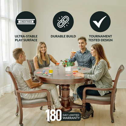 Hathaway Bridgeport 48-in Poker Table and Dining Top with 4 Arm Chairs - Walnut Finish