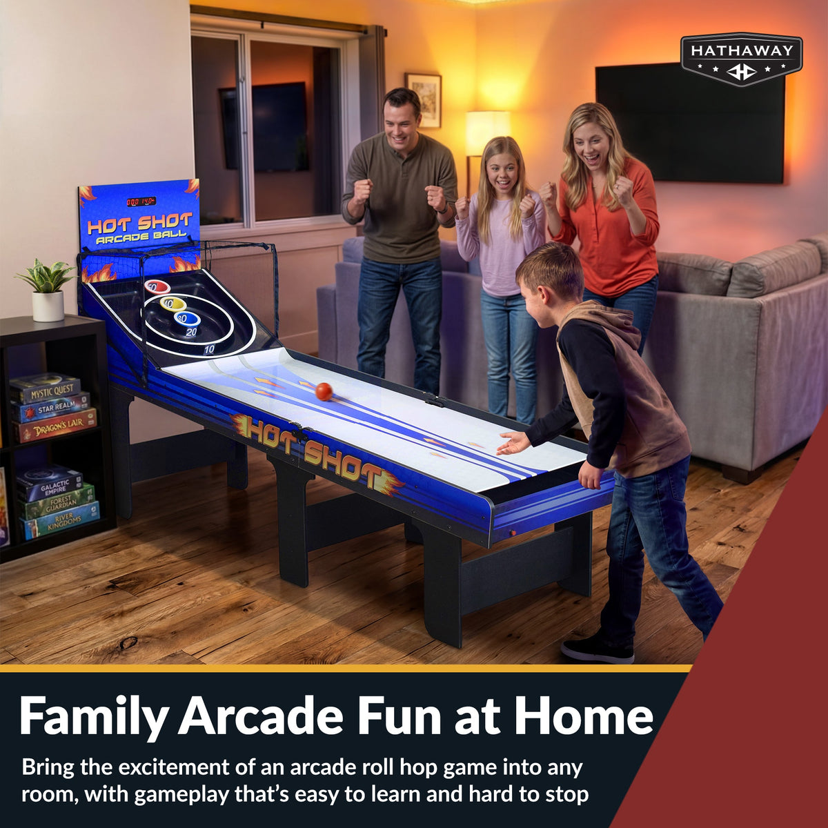 Hathaway Hot Shot 8-ft Roll Hop and Score Arcade Game Table with LED Scoring