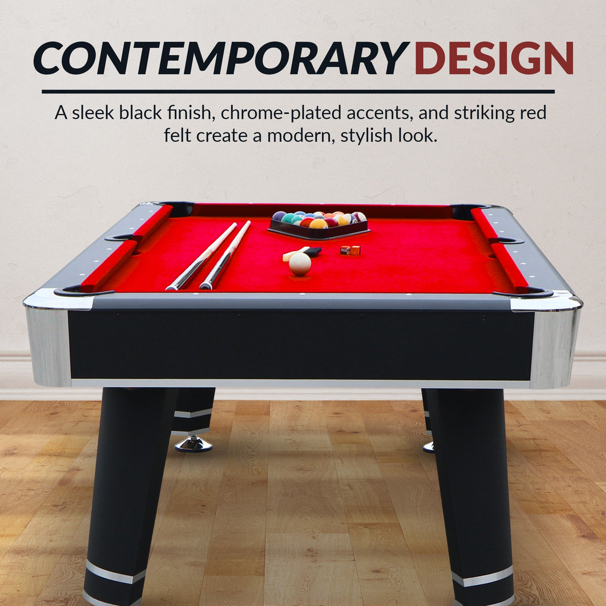 Hathaway Jupiter 7-ft Pool Table - Black with Red Felt