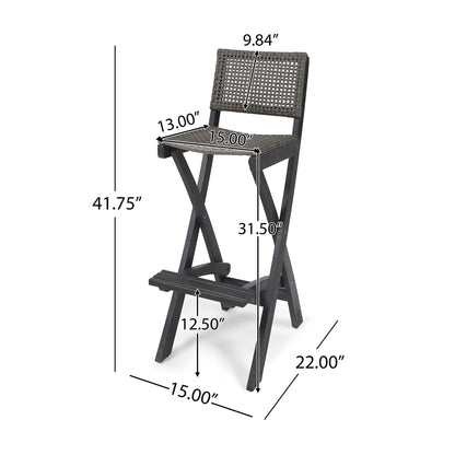 Outdoor Folding Acacia Wood Barstools with Rattan Seat – Dark Gray