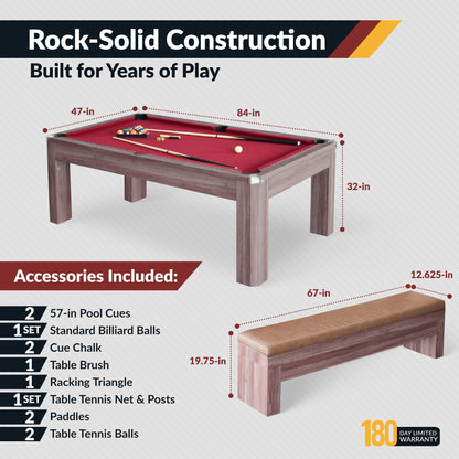 Hathaway Newport 7-ft Pool Table Combo Set with Benches - Light Oak with Red Felt