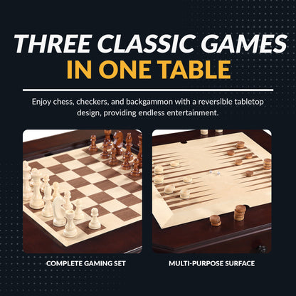 Hathaway Fortress 28-in Chess 3-in-1 Pedestal Game Table Set with Chairs