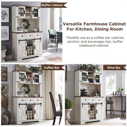 Premium 72-Inch Home Bar Wine Cabinet W/ Sliding Barn Door (SAK12947)