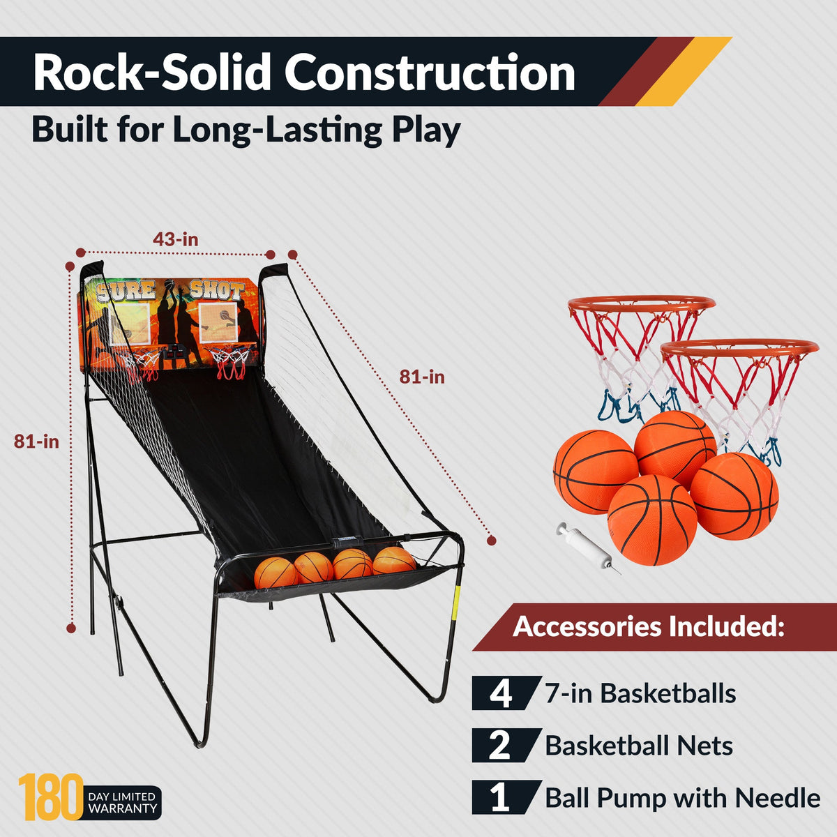 Hathaway Sure Shot 81-in Dual Basketball Arcade Game with LED Scoring