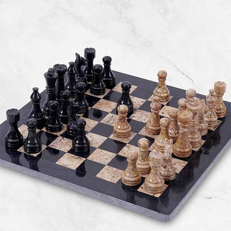 Black and Coral 12 inches  Premium Quality Marble Chess Set