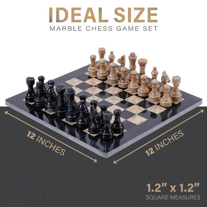 Black and Coral 12 inches  Premium Quality Marble Chess Set