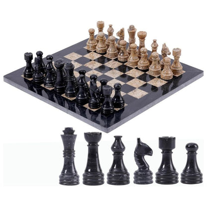Black and Coral 12 inches  Premium Quality Marble Chess Set