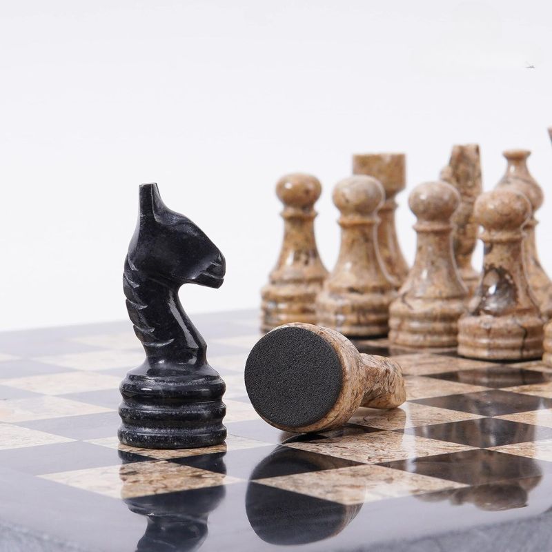 Black and Coral 12 inches  Premium Quality Marble Chess Set