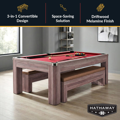 Hathaway Newport 7-ft Pool Table Combo Set with Benches - Light Oak with Red Felt