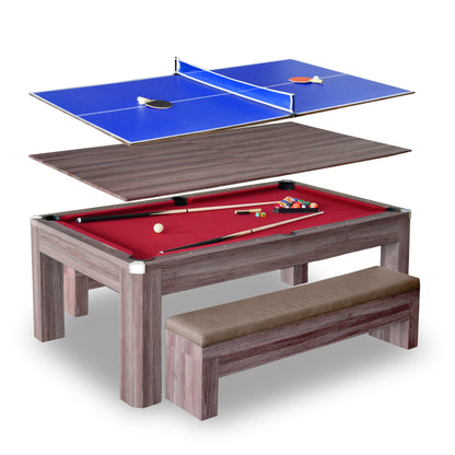 Hathaway Newport 7-ft Pool Table Combo Set with Benches - Light Oak with Red Felt
