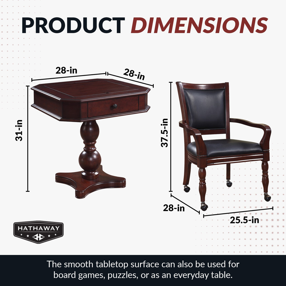 Hathaway Fortress 28-in Chess 3-in-1 Pedestal Game Table Set with Chairs