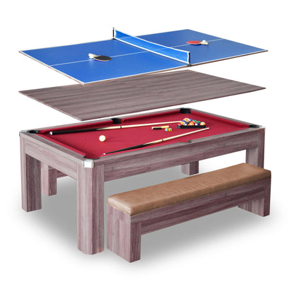 Hathaway Newport 7-ft Pool Table Combo Set with Benches - Light Oak with Red Felt