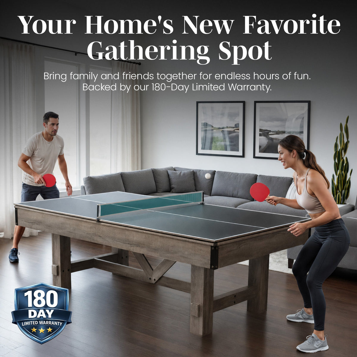 Hathaway Logan 7-ft Pool Table Combo Set with Benches - Rustic Gray with Blue Felt
