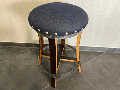 Whiskey & Wine Barrel Bistro Pub Set — 4 Stools, Glass Top, Foot Rail
