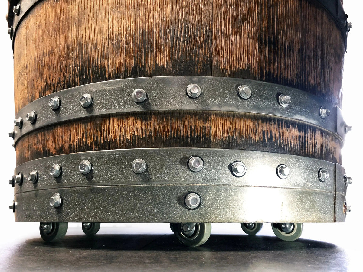 Whiskey & Wine Barrel Top Shelf Bar Cabinet — Door Shelf, Reclaimed Oak