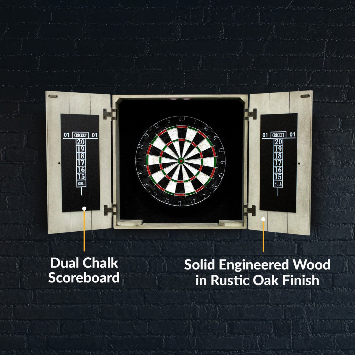 Hathaway Drifter Bristle Dartboard and Cabinet Set - Rustic Gray