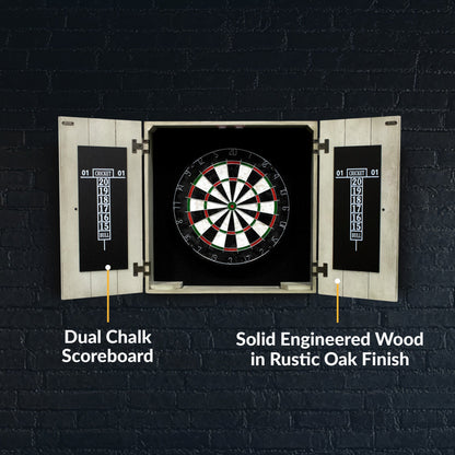Hathaway Drifter Bristle Dartboard and Cabinet Set - Rustic Gray